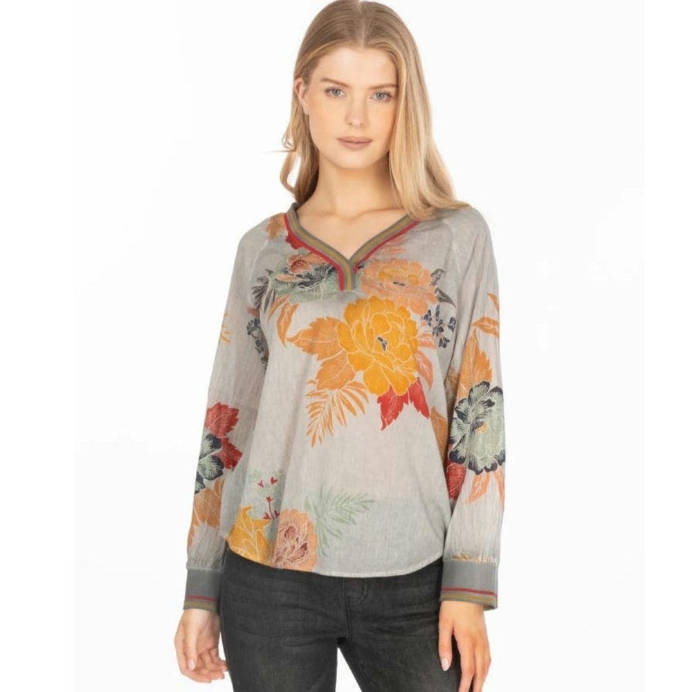 Vintage Goa Sand Vintage Wash Floral Long Sleeve V-Neck Tunic Size XL NWT